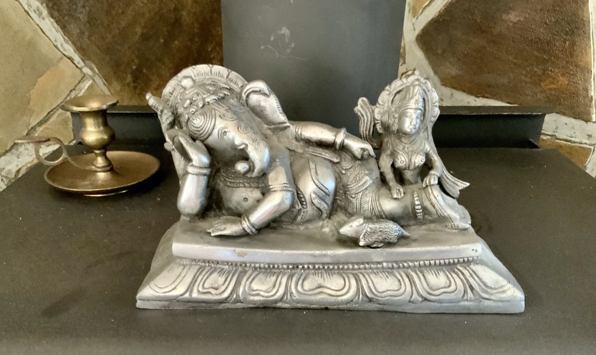 Metal Statue of Ganesha and Mushika